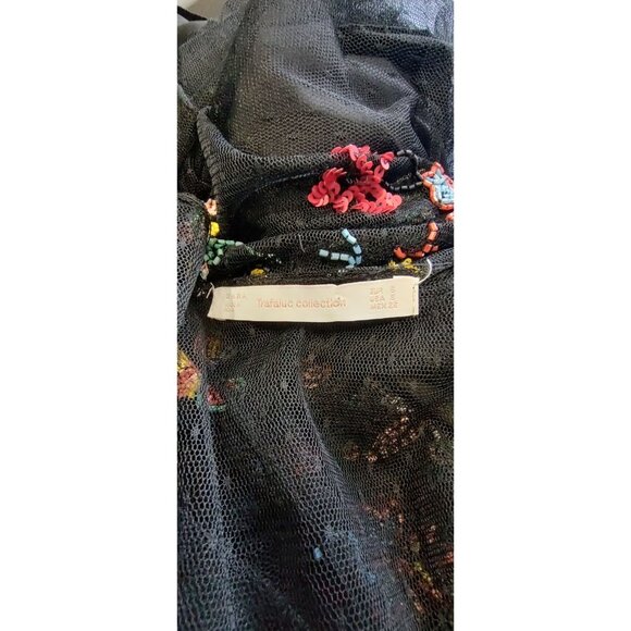 ZARA Dress S Black Floral Beads and Sequins Mesh Sheer Midi Long Sleeve Plumeti - Picture 13 of 15